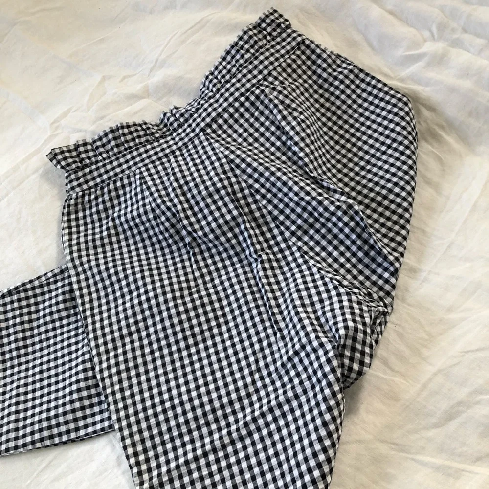LUSH Black and White Gingham Pants, High-Waist (with ruffle), Size L, NWOT - Picture 6 of 8